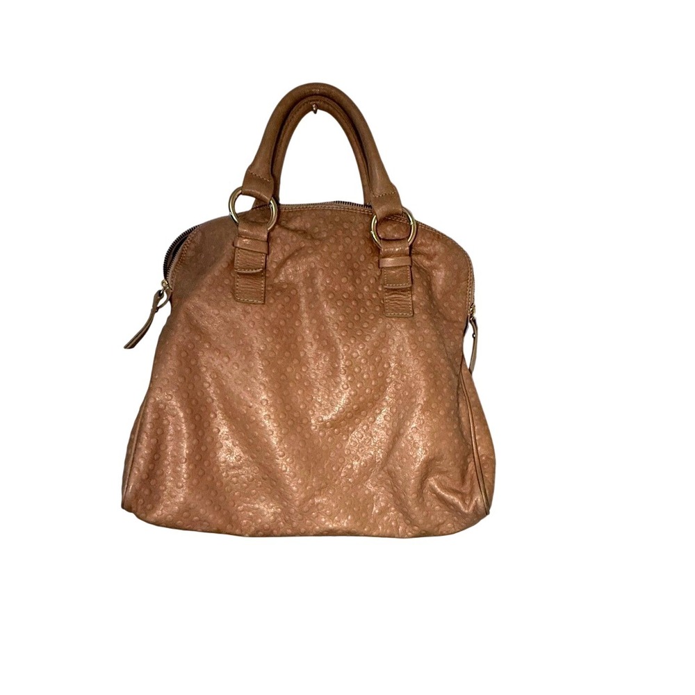 Laura Di Maggio Pebbled Leather Satchel‎ Purse Tan Gold Hardware Made in Italy